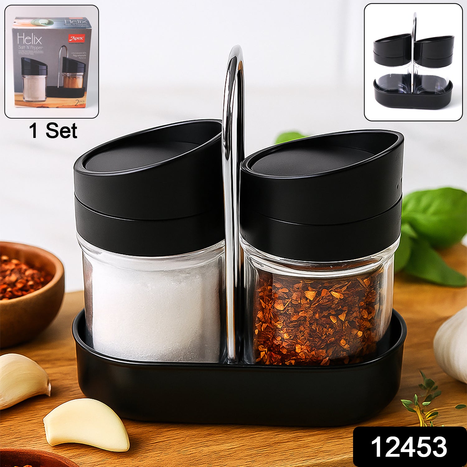 Apex Helix Salt N Pepper 2-piece Plastic Jar Set With Stand Apex Helix Salt N Pepper 2-piece Plastic Jar Set With Stand